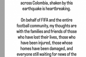 FIFA主席慰问哥伦比亚地震灾民